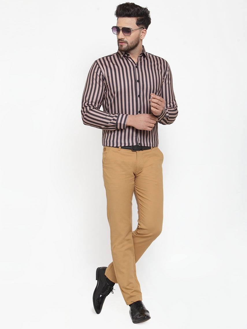 Jainish Black Men's Cotton Striped Formal Shirts ( SF 744Multi-Black ) - Distacart