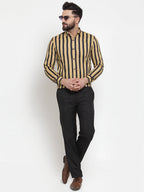 Jainish Yellow Men's Cotton Striped Formal Shirts ( SF 744Mustard ) - Distacart