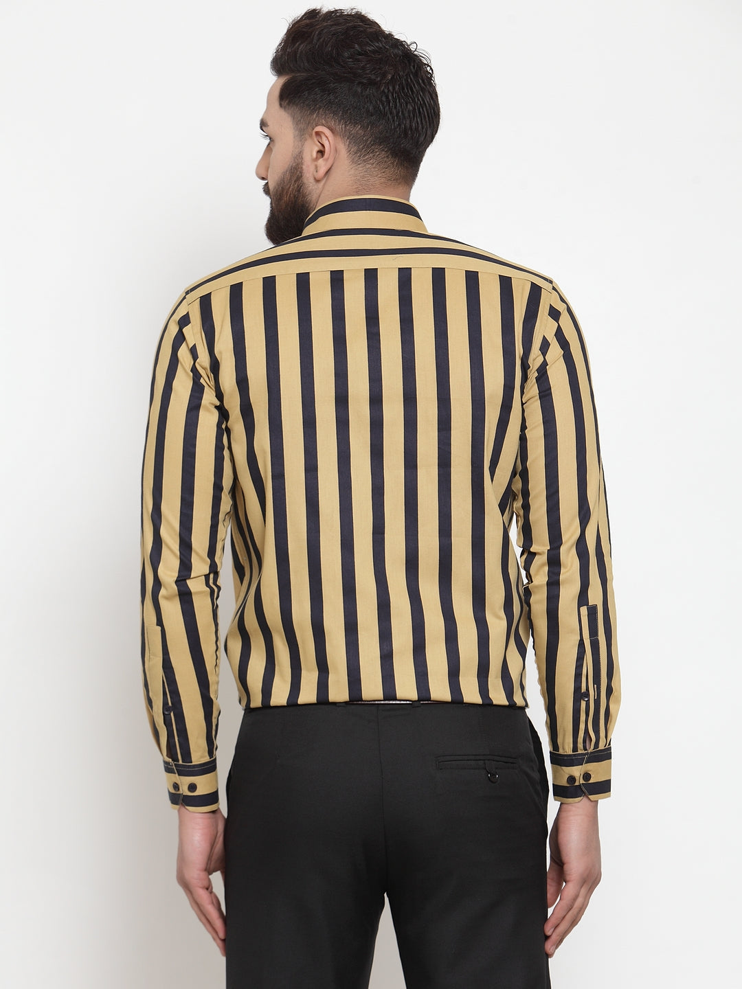 Jainish Yellow Men's Cotton Striped Formal Shirts ( SF 744Mustard ) - Distacart