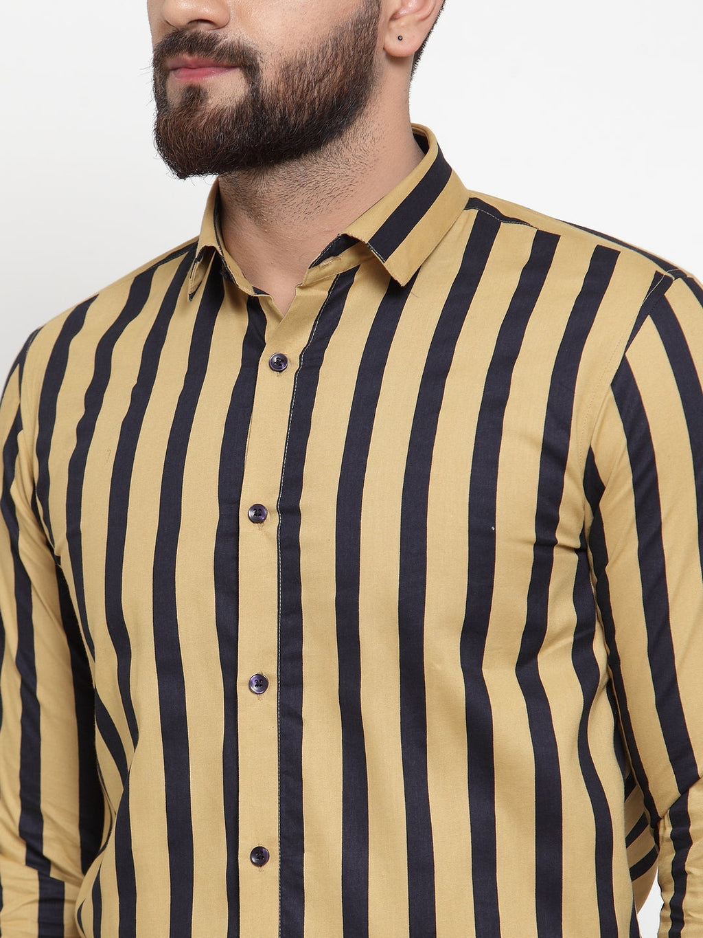 Jainish Yellow Men's Cotton Striped Formal Shirts ( SF 744Mustard ) - Distacart