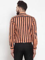 Jainish Orange Men's Cotton Striped Formal Shirts ( SF 744Orange ) - Distacart