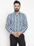 Jainish Blue Men's Cotton Striped Formal Shirts ( SF 744Sky ) - Distacart