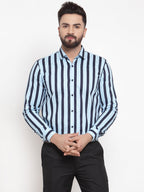 Jainish Blue Men's Cotton Striped Formal Shirts ( SF 744Sky ) - Distacart