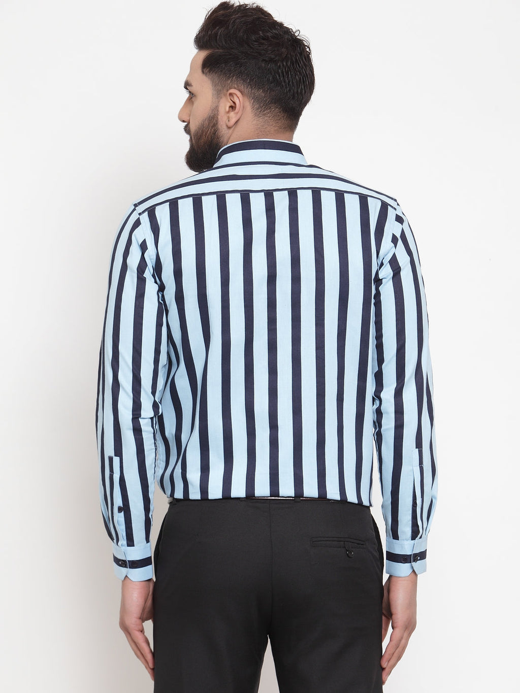 Jainish Blue Men's Cotton Striped Formal Shirts ( SF 744Sky ) - Distacart