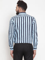 Jainish Blue Men's Cotton Striped Formal Shirts ( SF 744Sky ) - Distacart