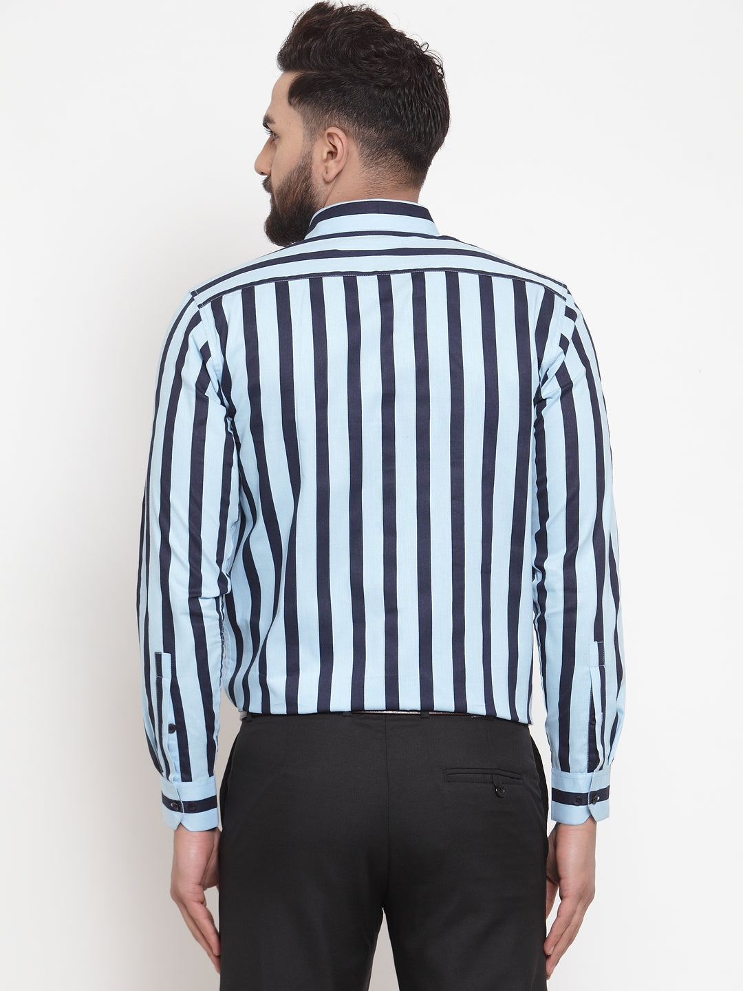Jainish Blue Men's Cotton Striped Formal Shirts ( SF 744Sky ) - Distacart