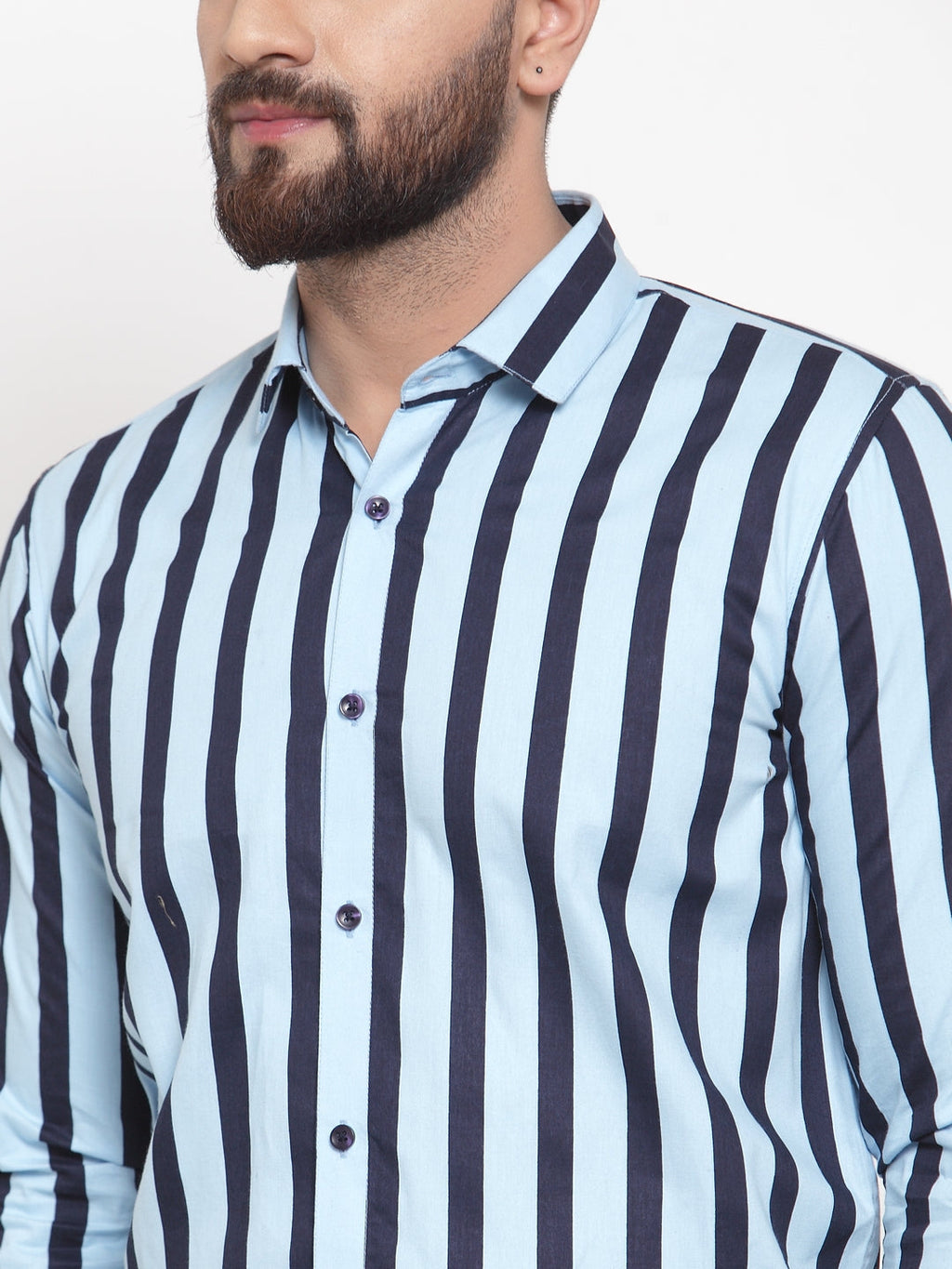 Jainish Blue Men's Cotton Striped Formal Shirts ( SF 744Sky ) - Distacart
