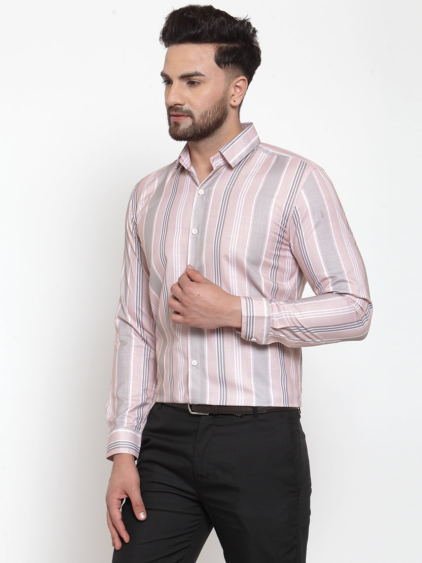 Jainish Pink Men's Cotton Striped Formal Shirt's ( SF 748Light-Pink ) - Distacart