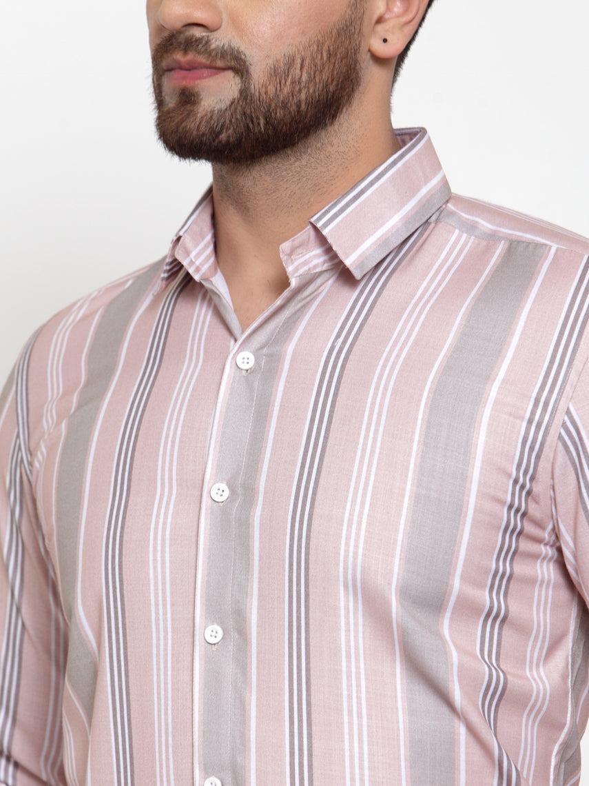 Jainish Pink Men's Cotton Striped Formal Shirt's ( SF 748Light-Pink ) - Distacart