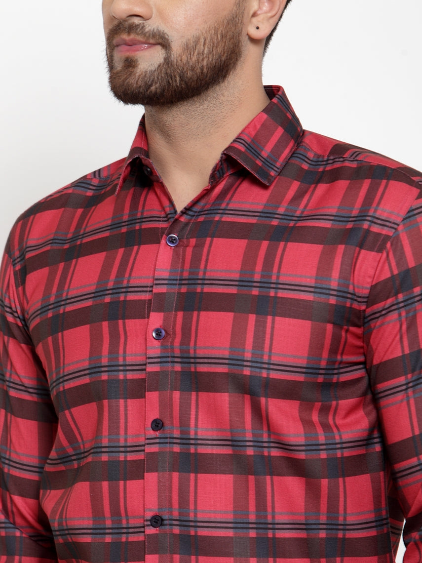 Jainish Red Men's Cotton Checked Formal Shirt's ( SF 750Red ) - Distacart