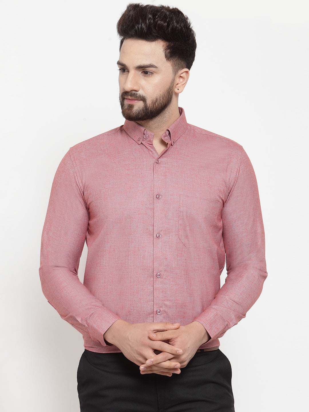 Jainish Coral Men's Cotton Solid Button Down Formal Shirts ( SF 753Coral ) - Distacart