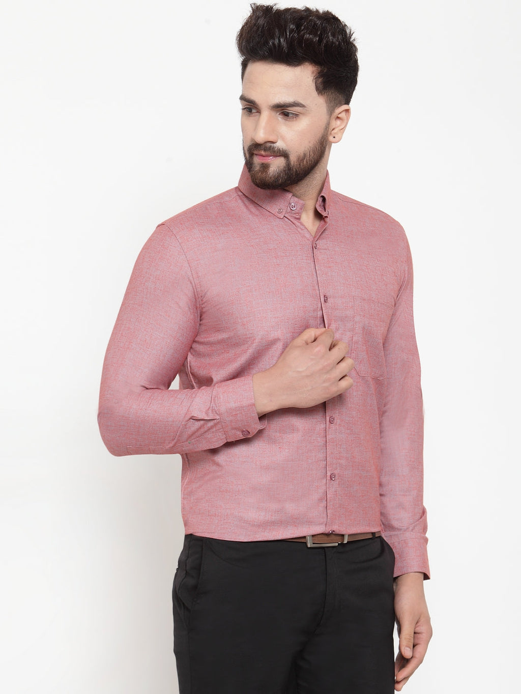 Jainish Coral Men's Cotton Solid Button Down Formal Shirts ( SF 753Coral ) - Distacart