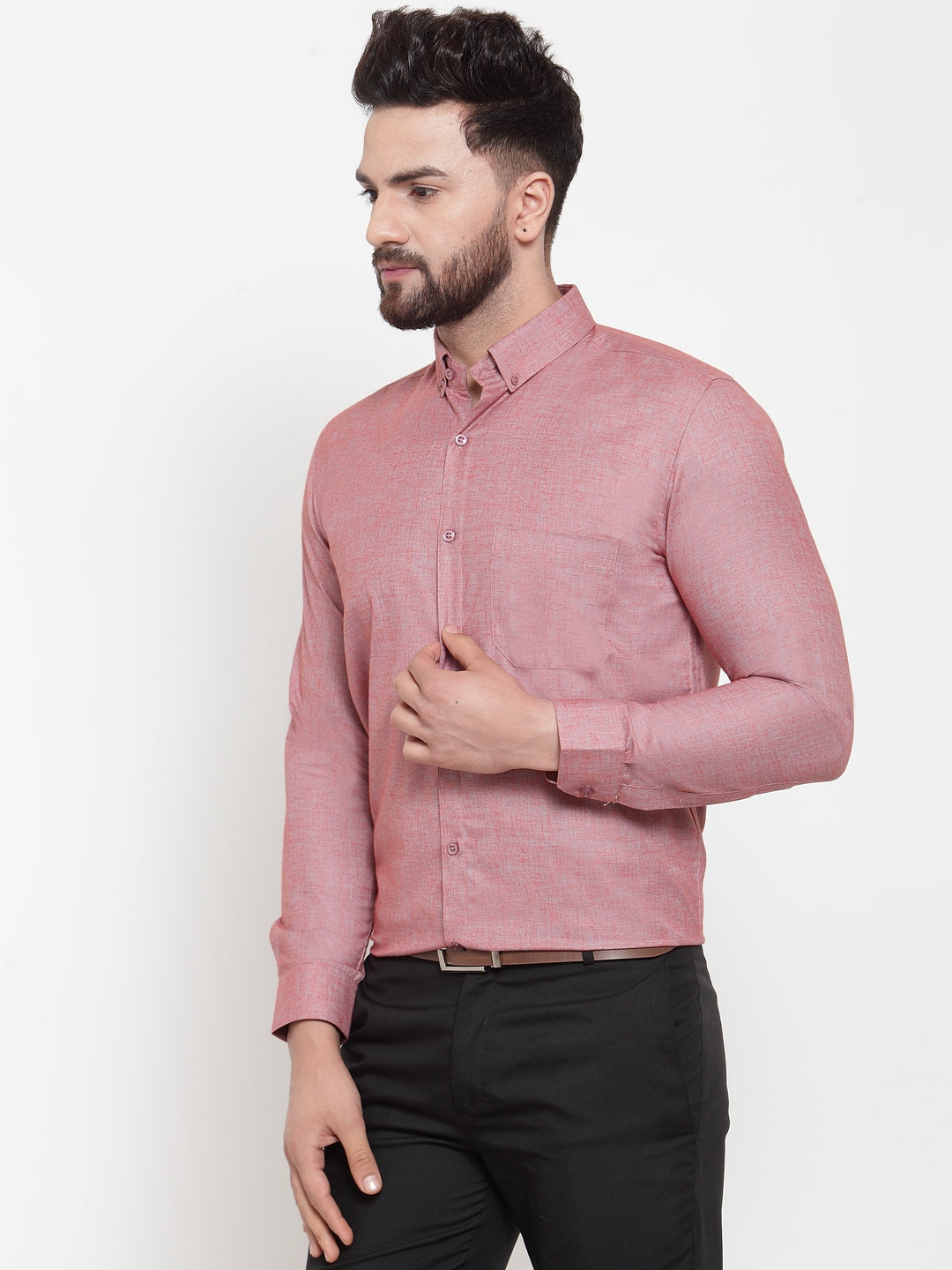 Jainish Coral Men's Cotton Solid Button Down Formal Shirts ( SF 753Coral ) - Distacart