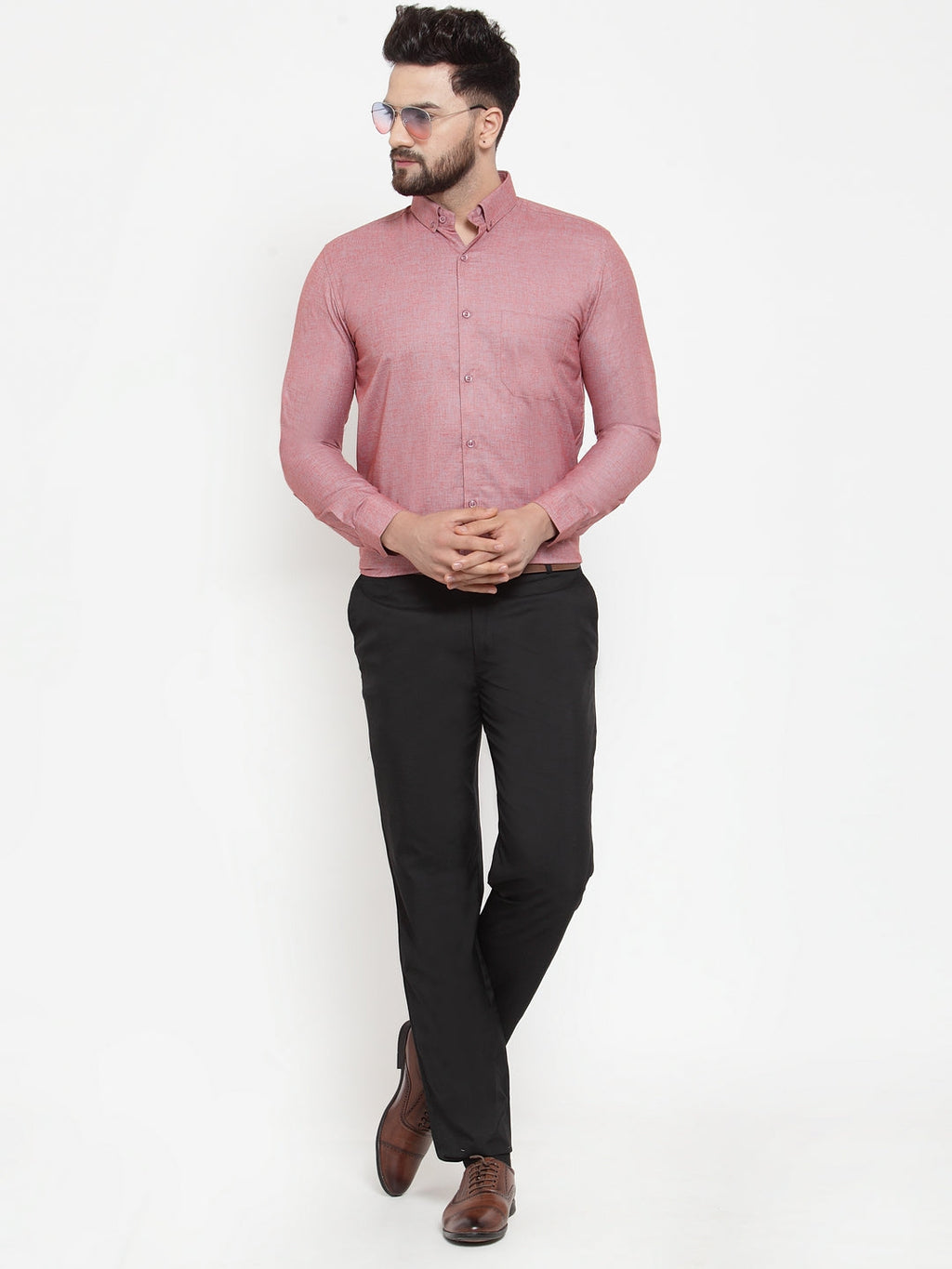 Jainish Coral Men's Cotton Solid Button Down Formal Shirts ( SF 753Coral ) - Distacart