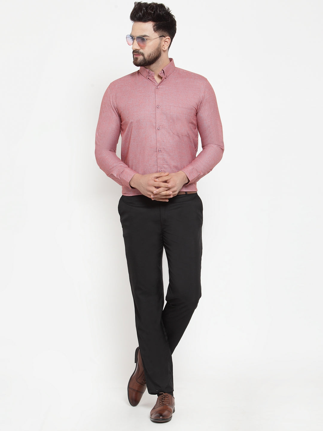 Jainish Coral Men's Cotton Solid Button Down Formal Shirts ( SF 753Coral ) - Distacart