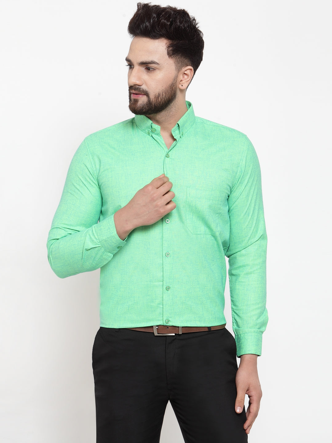 Jainish Green Men's Cotton Solid Button Down Formal Shirts ( SF 753Green ) - Distacart