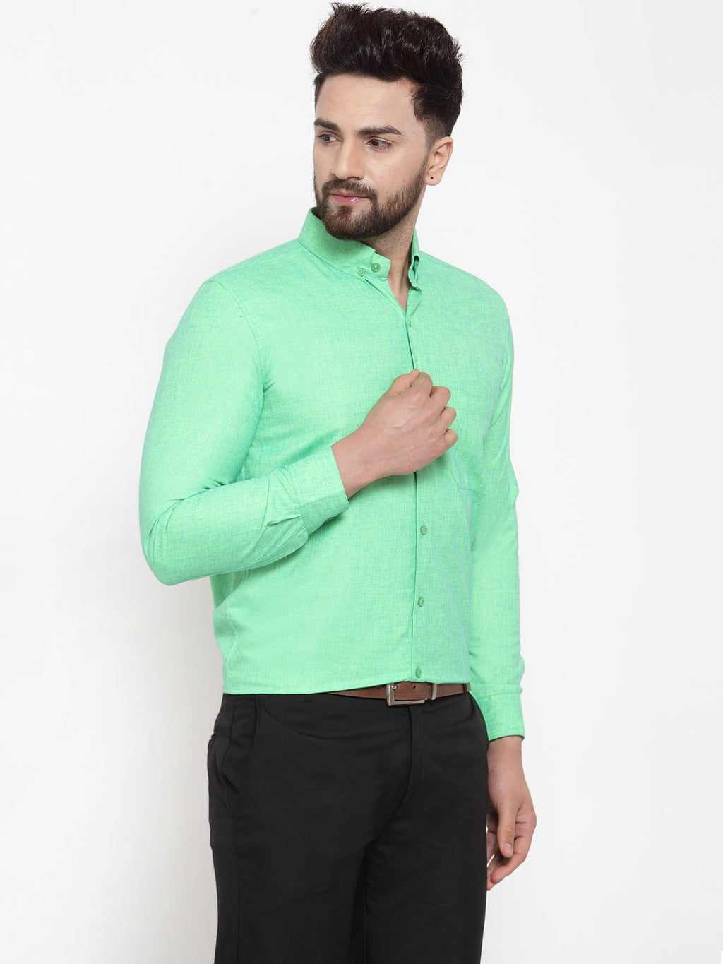 Jainish Green Men's Cotton Solid Button Down Formal Shirts ( SF 753Green ) - Distacart