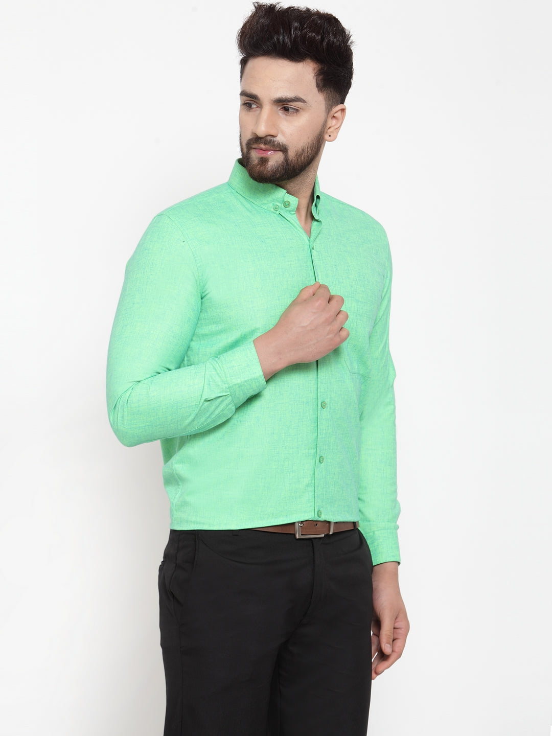 Jainish Green Men's Cotton Solid Button Down Formal Shirts ( SF 753Green ) - Distacart