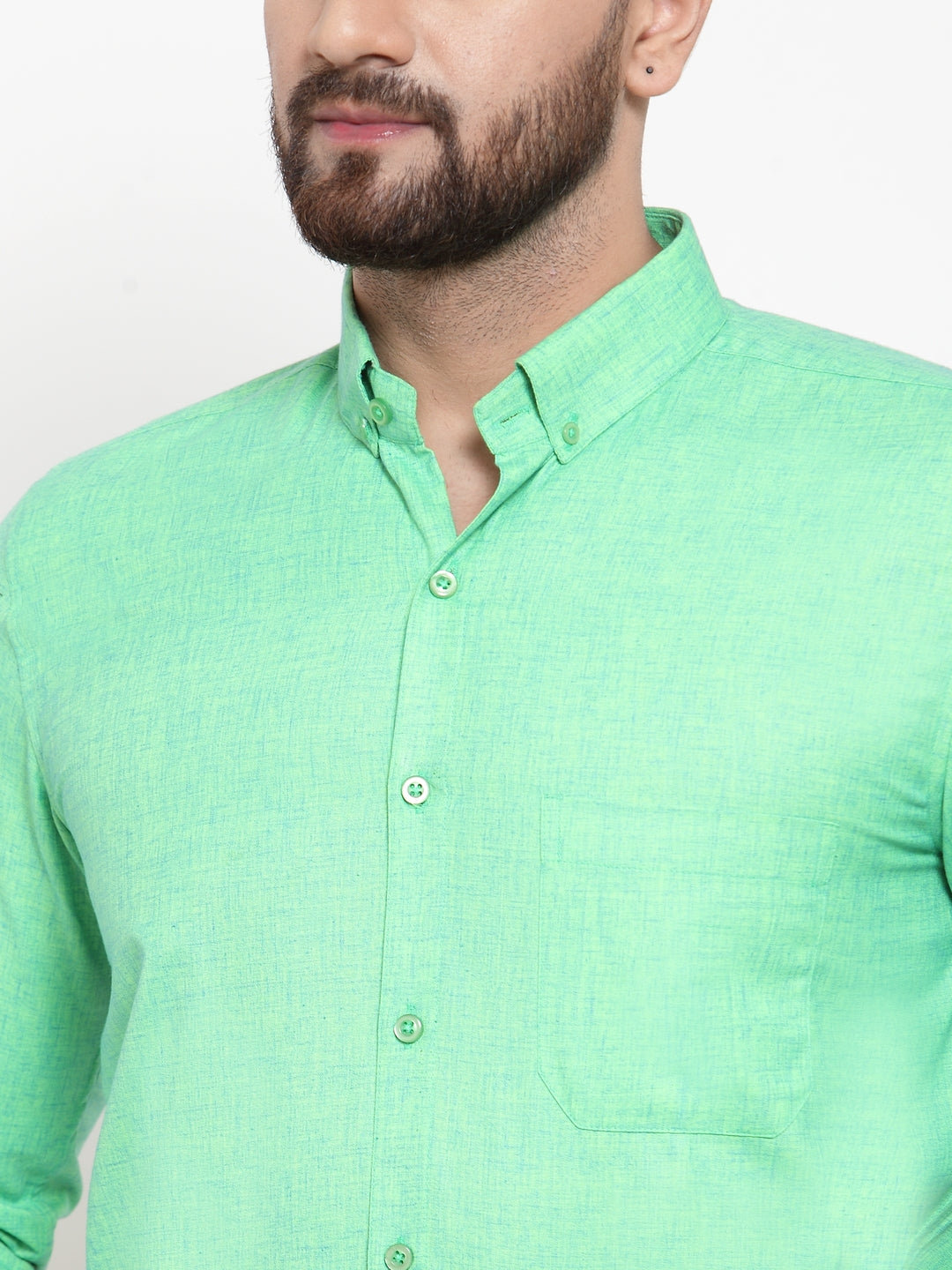 Jainish Green Men's Cotton Solid Button Down Formal Shirts ( SF 753Green ) - Distacart