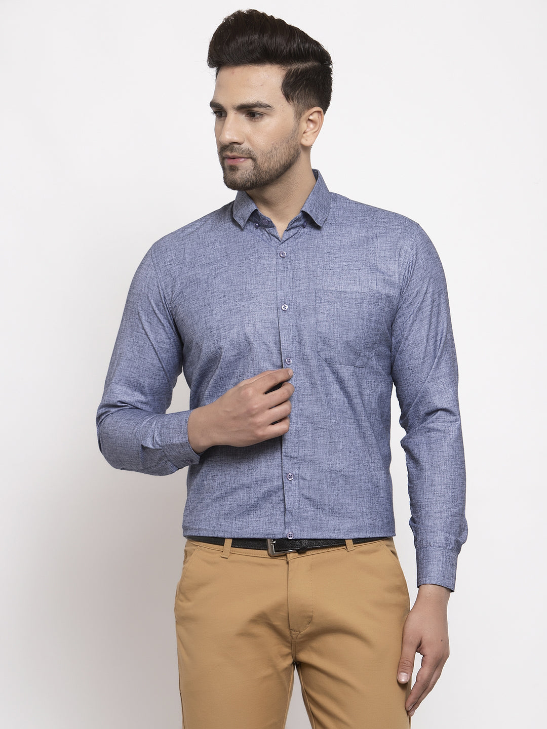 Jainish Grey Men's Cotton Solid Button Down Formal Shirts ( SF 753Grey ) - Distacart