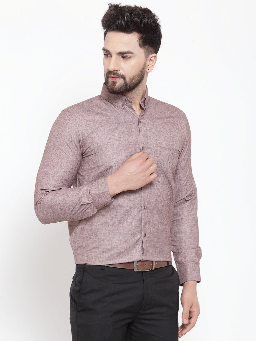 Jainish Brown Men's Cotton Solid Button Down Formal Shirts ( SF 753Mauve ) - Distacart