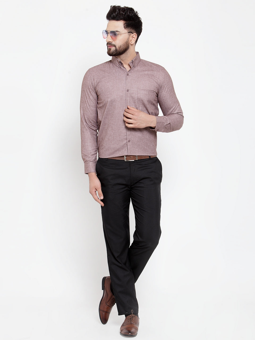 Jainish Brown Men's Cotton Solid Button Down Formal Shirts ( SF 753Mauve ) - Distacart