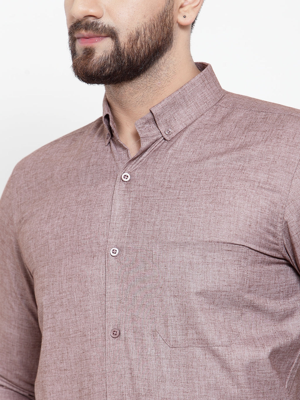 Jainish Brown Men's Cotton Solid Button Down Formal Shirts ( SF 753Mauve ) - Distacart