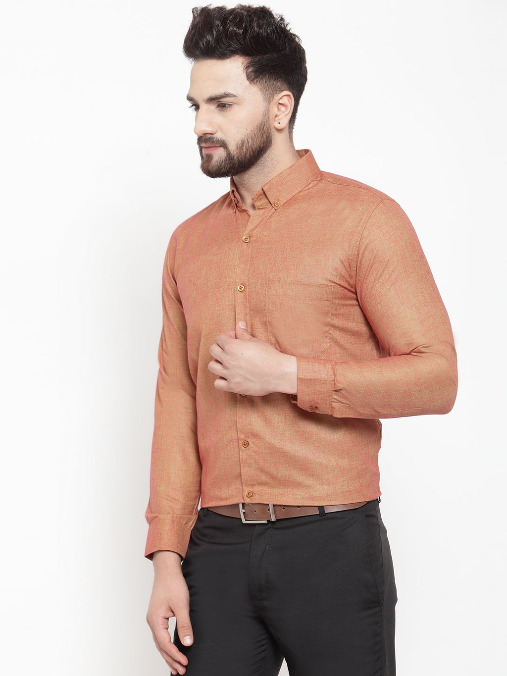 Jainish Orange Men's Cotton Solid Button Down Formal Shirts ( SF 753Orange ) - Distacart