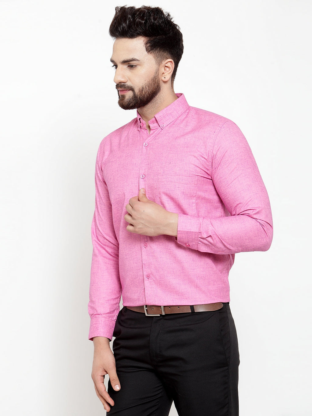 Jainish Pink Men's Cotton Solid Button Down Formal Shirts ( SF 753Pink ) - Distacart