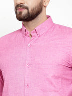 Jainish Pink Men's Cotton Solid Button Down Formal Shirts ( SF 753Pink ) - Distacart