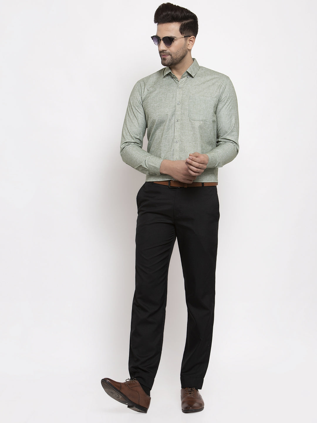 Jainish Green Men's Cotton Solid Button Down Formal Shirts ( SF 753Pista ) - Distacart