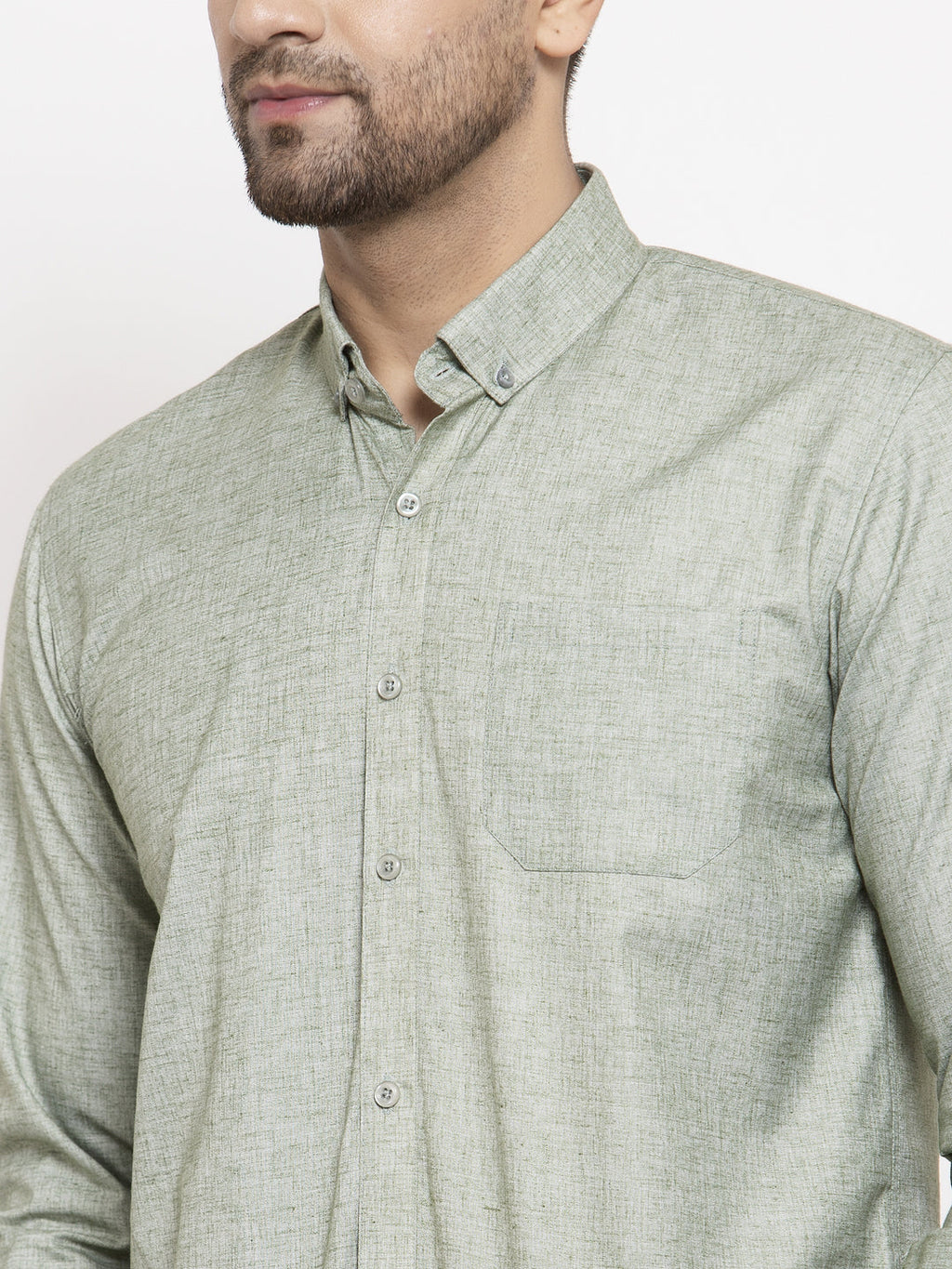 Jainish Green Men's Cotton Solid Button Down Formal Shirts ( SF 753Pista ) - Distacart