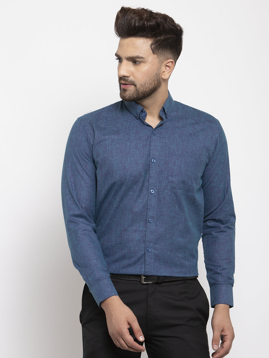 Jainish Blue Men's Cotton Solid Button Down Formal Shirts ( SF 753Teal ) - Distacart