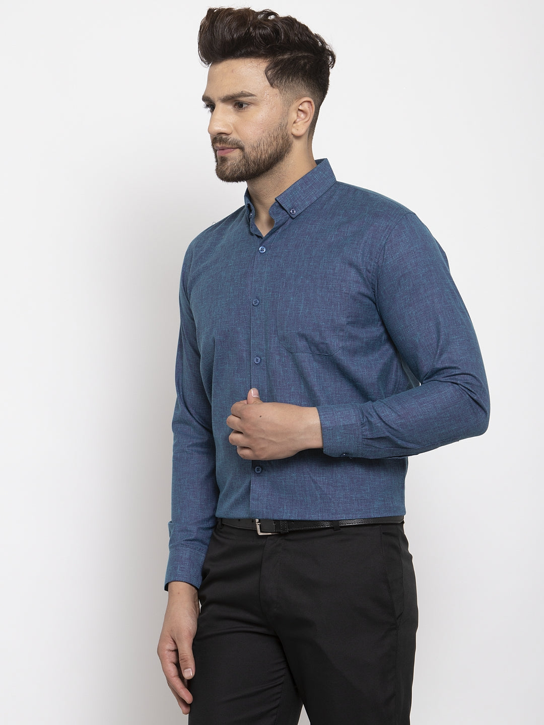 Jainish Blue Men's Cotton Solid Button Down Formal Shirts ( SF 753Teal ) - Distacart