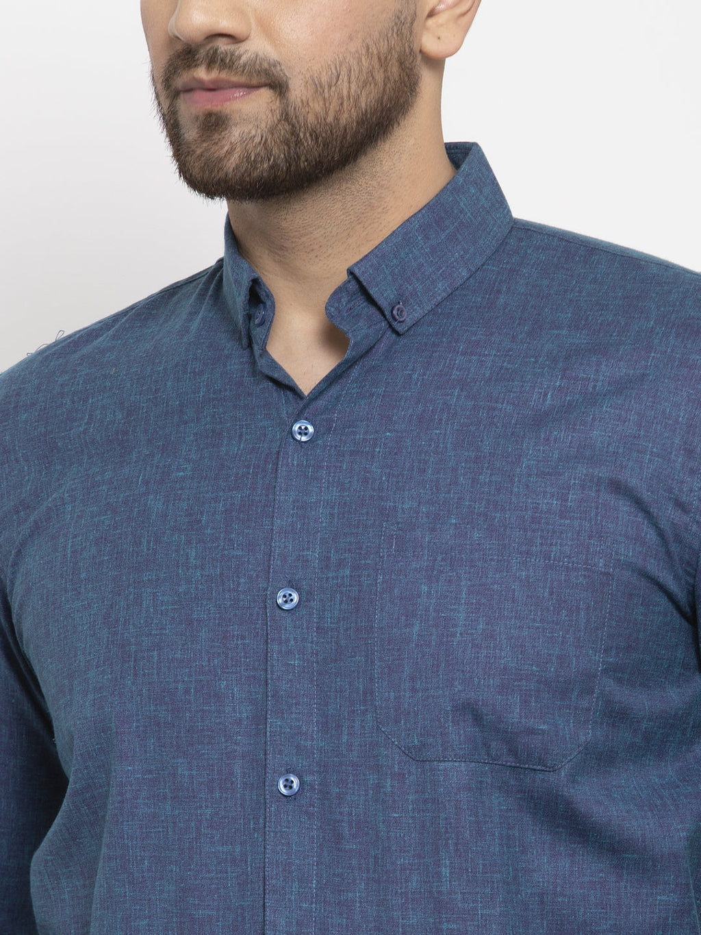 Jainish Blue Men's Cotton Solid Button Down Formal Shirts ( SF 753Teal ) - Distacart