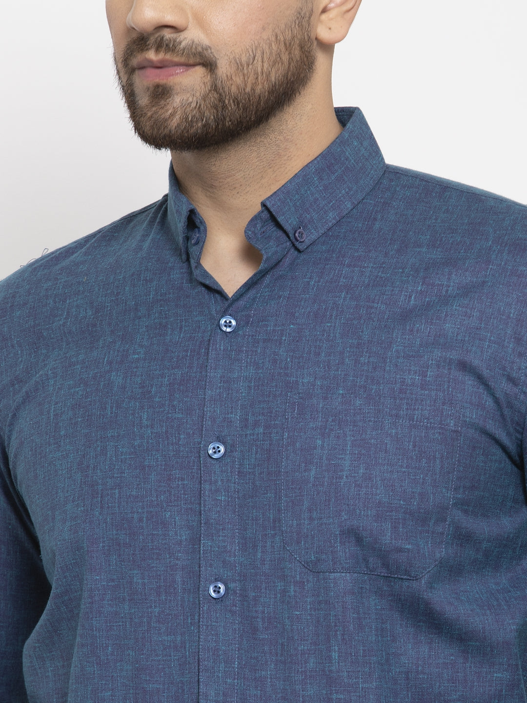 Jainish Blue Men's Cotton Solid Button Down Formal Shirts ( SF 753Teal ) - Distacart