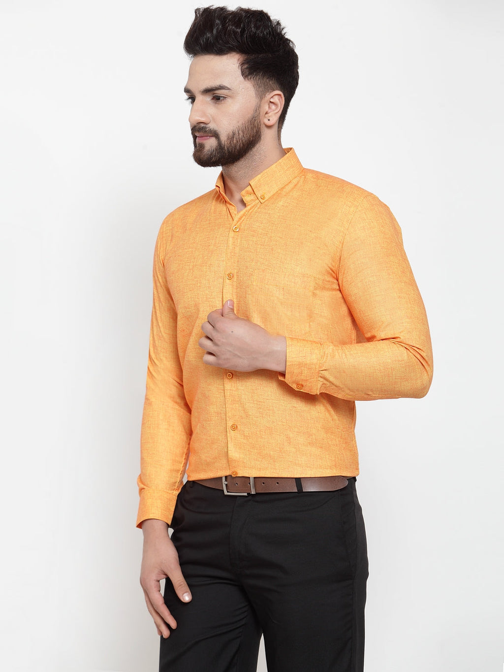 Jainish Yellow Men's Cotton Solid Button Down Formal Shirts ( SF 753Yellow ) - Distacart