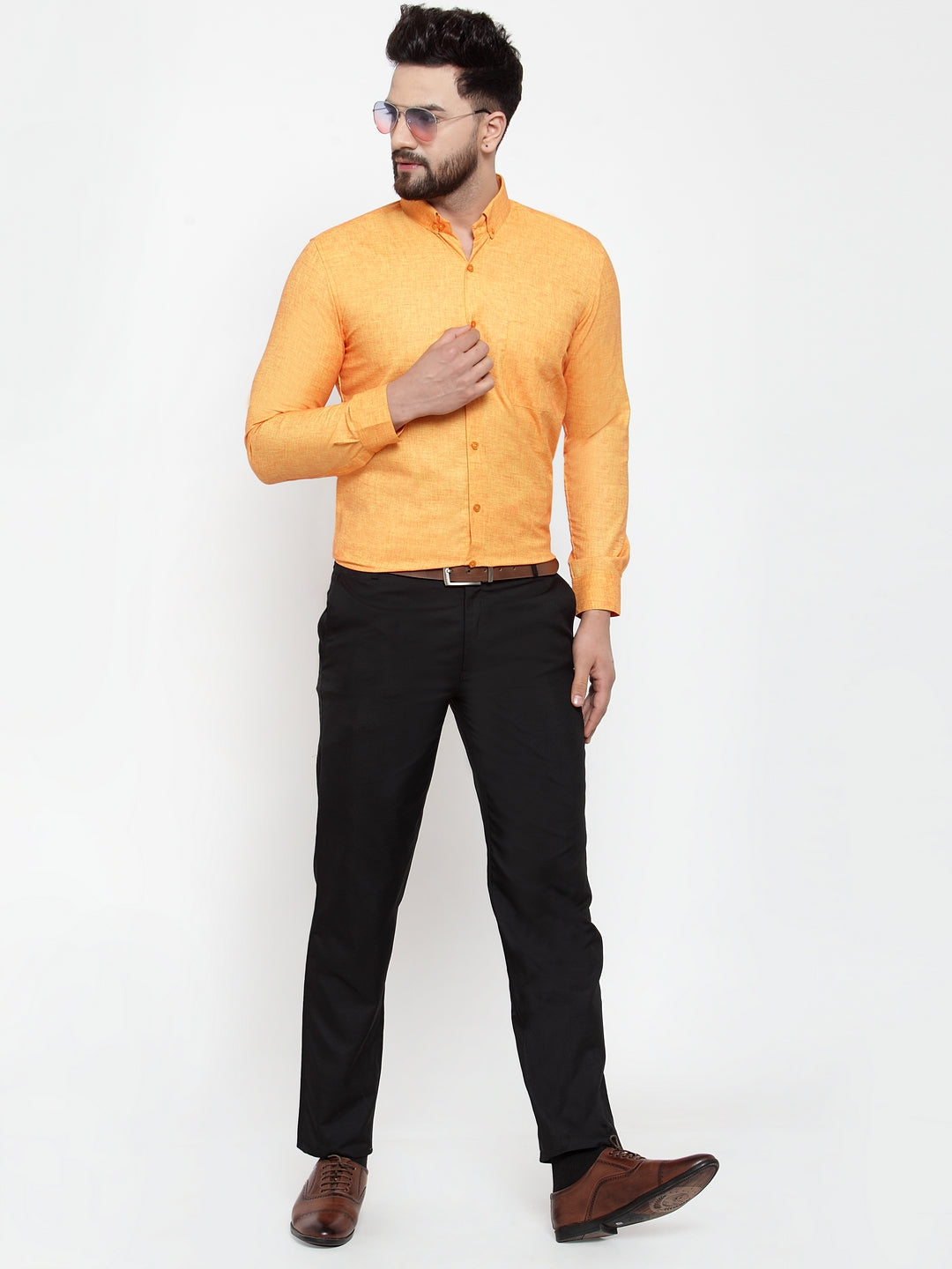 Jainish Yellow Men's Cotton Solid Button Down Formal Shirts ( SF 753Yellow ) - Distacart