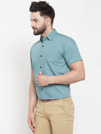 Jainish Green Men's Cotton Half Sleeves Solid Formal Shirts ( SF 754Aqua ) - Distacart
