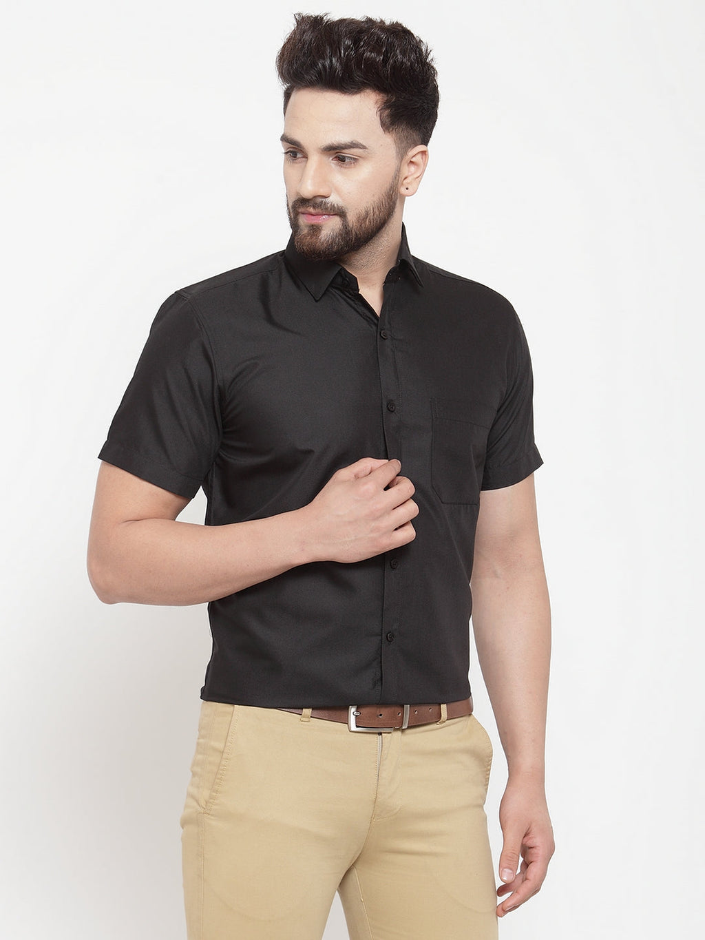 Jainish Black Men's Cotton Half Sleeves Solid Formal Shirts ( SF 754Black ) - Distacart