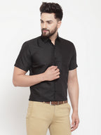 Jainish Black Men's Cotton Half Sleeves Solid Formal Shirts ( SF 754Black ) - Distacart
