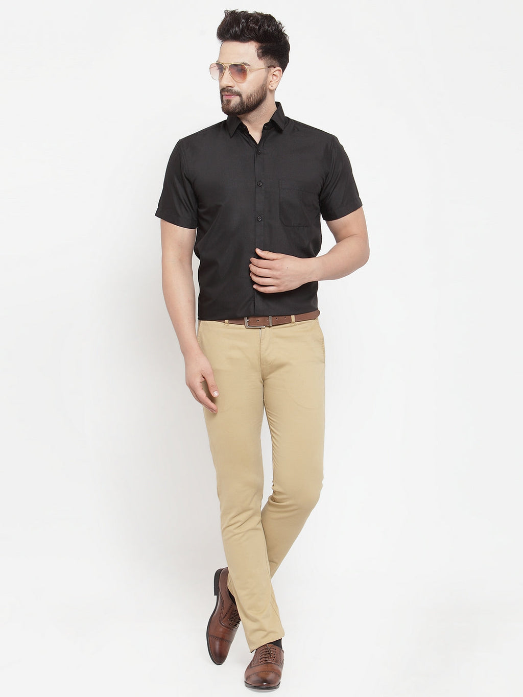 Jainish Black Men's Cotton Half Sleeves Solid Formal Shirts ( SF 754Black ) - Distacart