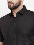 Jainish Black Men's Cotton Half Sleeves Solid Formal Shirts ( SF 754Black ) - Distacart