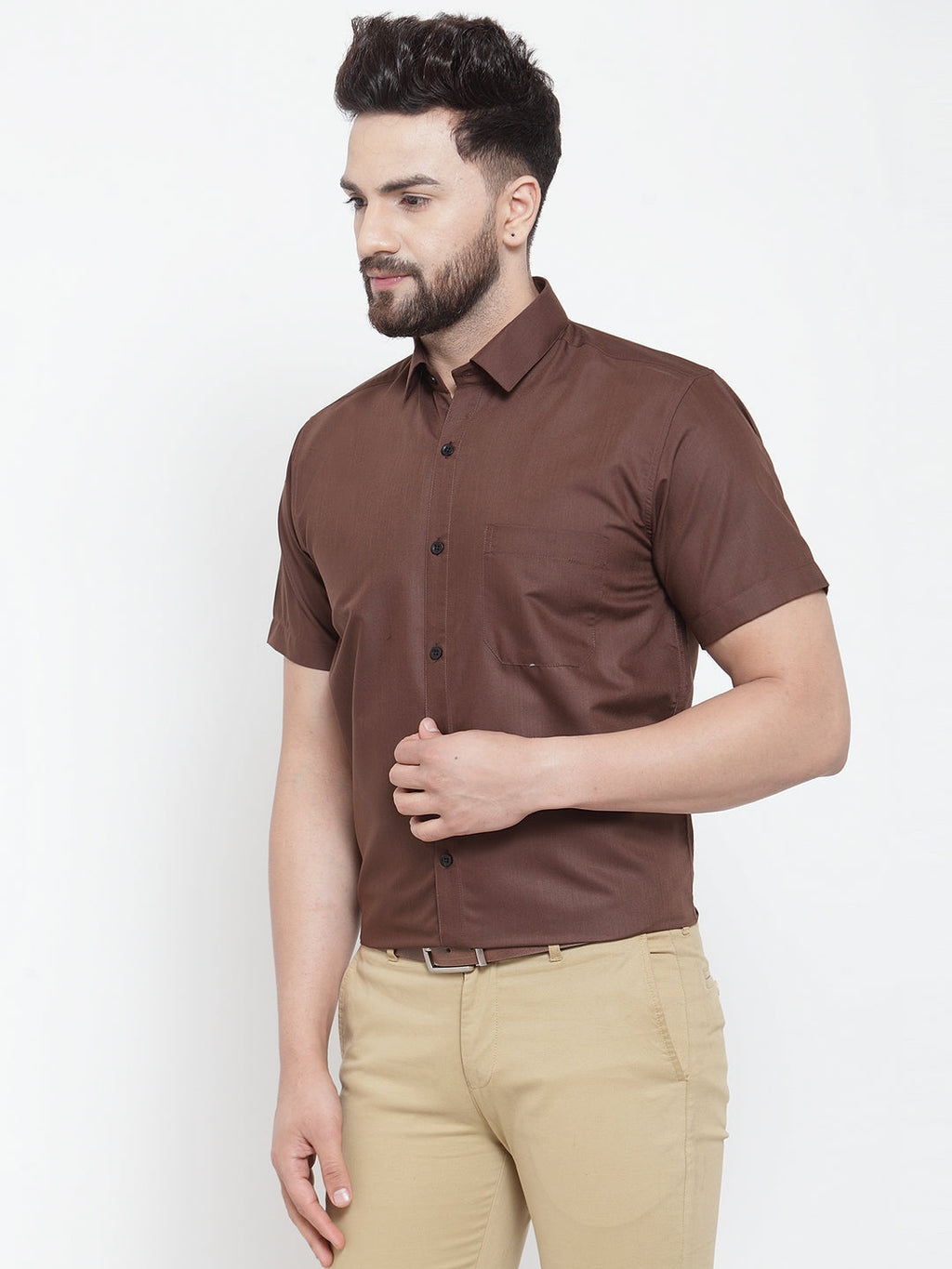 Jainish Brown Men's Cotton Half Sleeves Solid Formal Shirts ( SF 754Coffee ) - Distacart