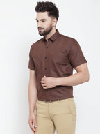 Jainish Brown Men's Cotton Half Sleeves Solid Formal Shirts ( SF 754Coffee ) - Distacart