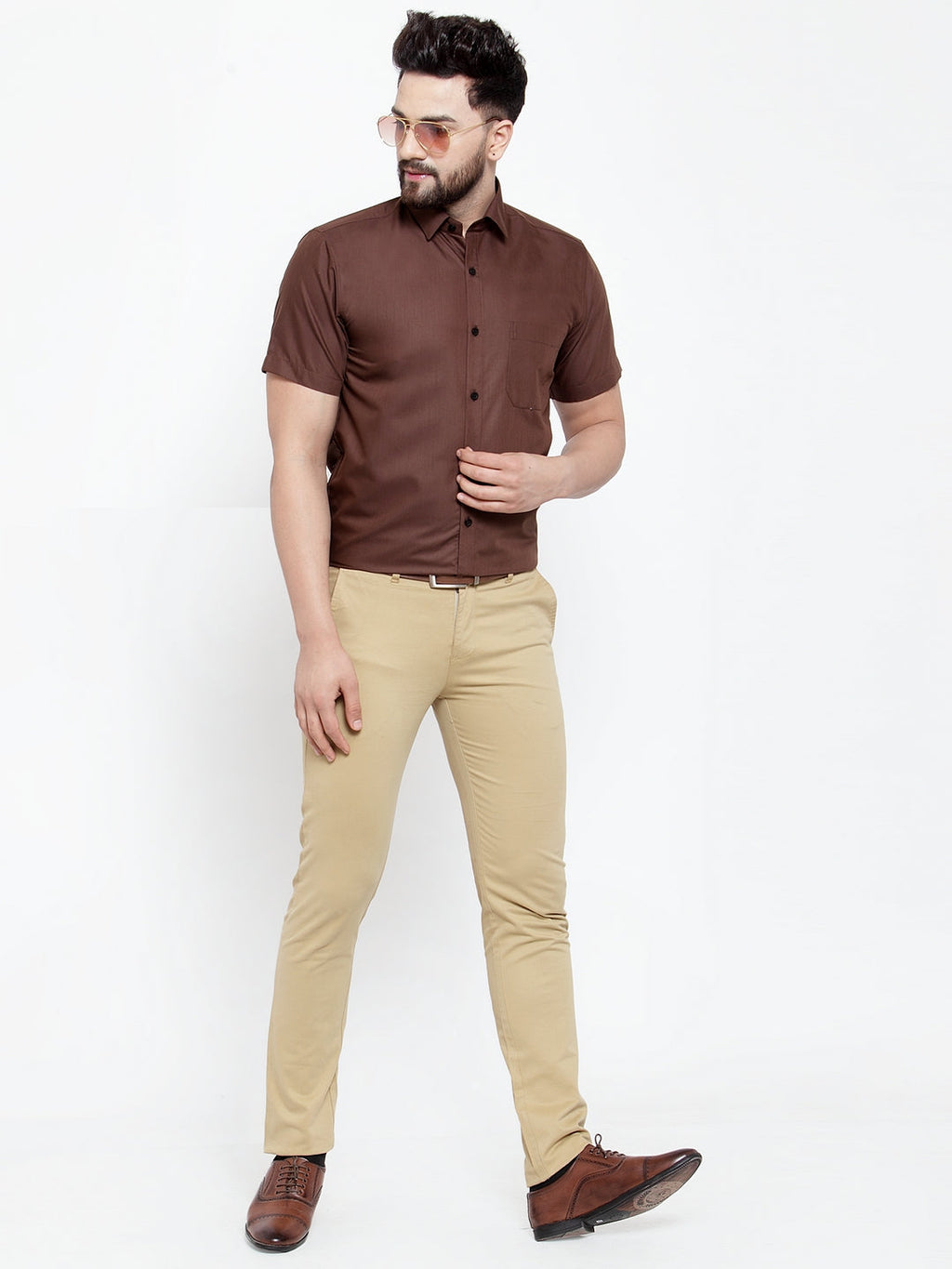Jainish Brown Men's Cotton Half Sleeves Solid Formal Shirts ( SF 754Coffee ) - Distacart