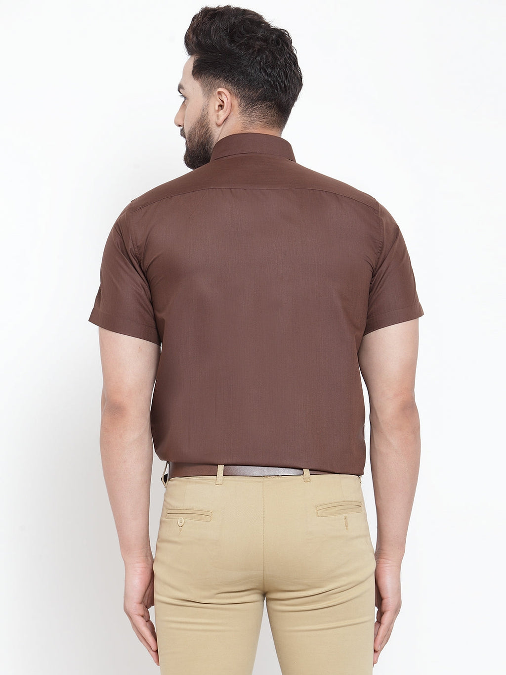 Jainish Brown Men's Cotton Half Sleeves Solid Formal Shirts ( SF 754Coffee ) - Distacart