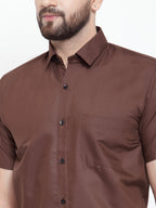 Jainish Brown Men's Cotton Half Sleeves Solid Formal Shirts ( SF 754Coffee ) - Distacart