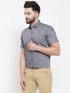 Jainish Grey Men's Cotton Half Sleeves Solid Formal Shirts ( SF 754Grey ) - Distacart