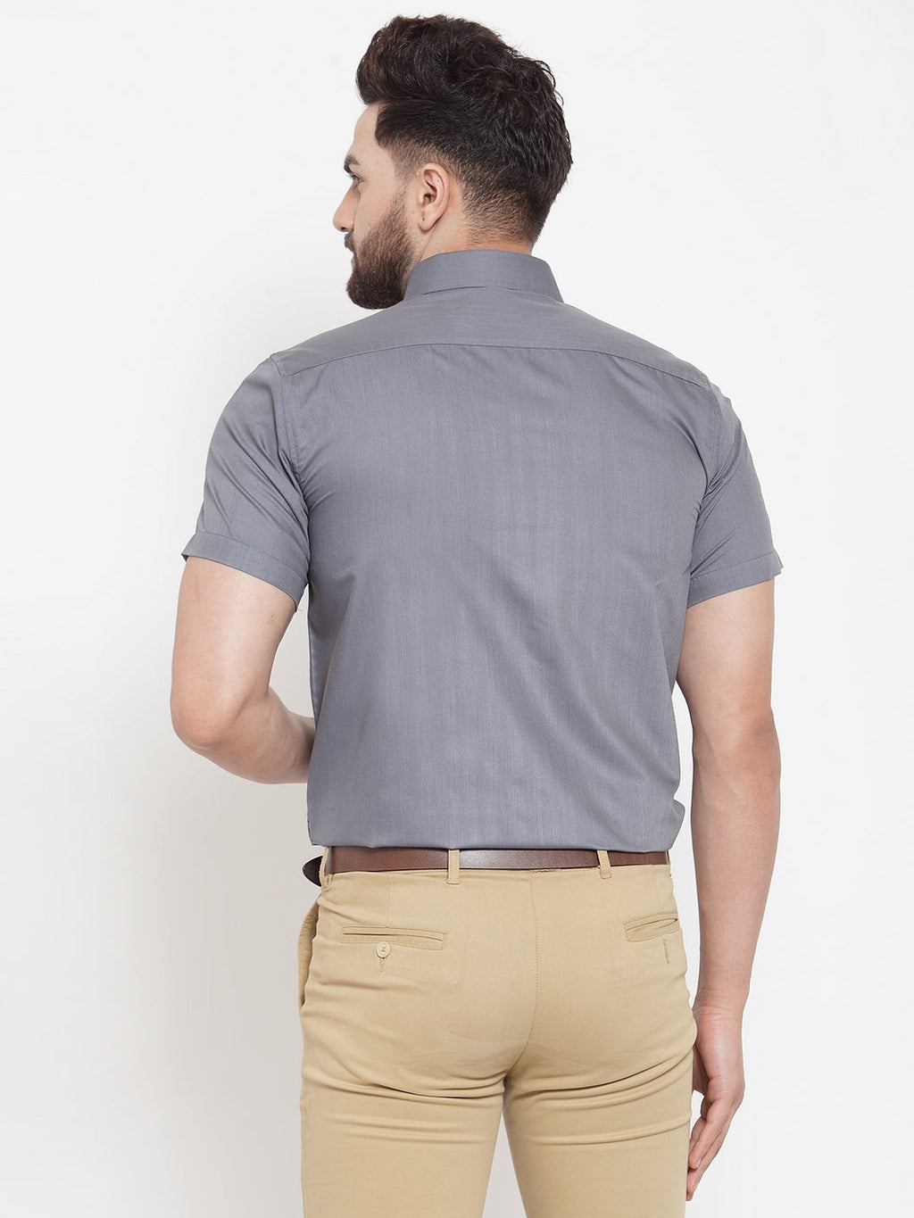 Jainish Grey Men's Cotton Half Sleeves Solid Formal Shirts ( SF 754Grey ) - Distacart